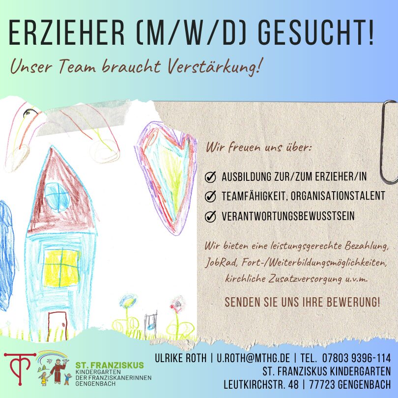 Verstärkung gesucht Erzieher/in gesucht